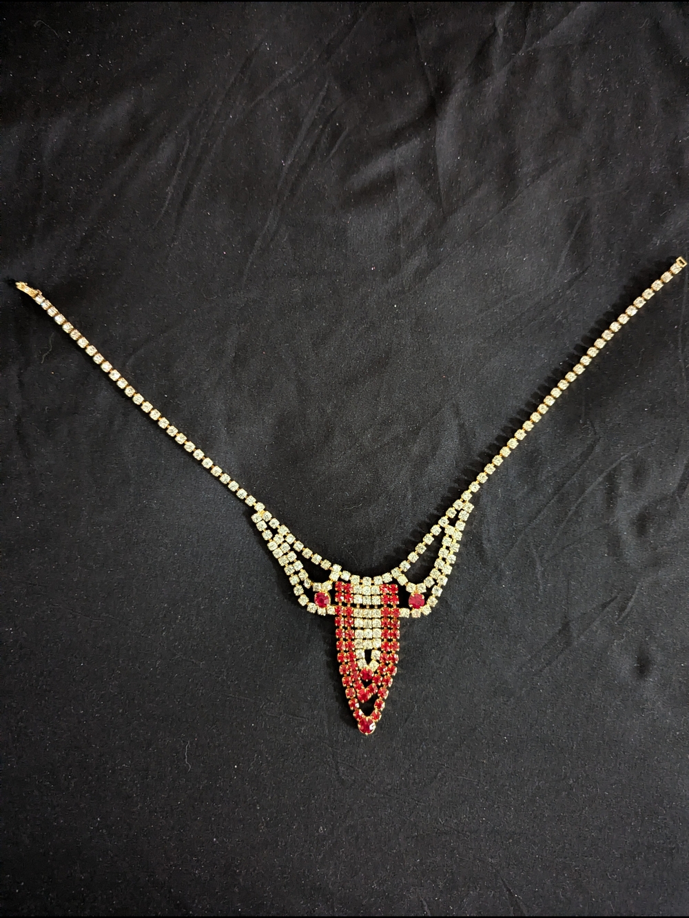 Gold and Red Crystal Pendant Necklace - Women Jewelry